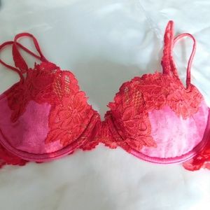 Victoria secret HOT PINK red lace bra~36C